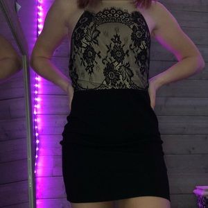 nude & black lace dress